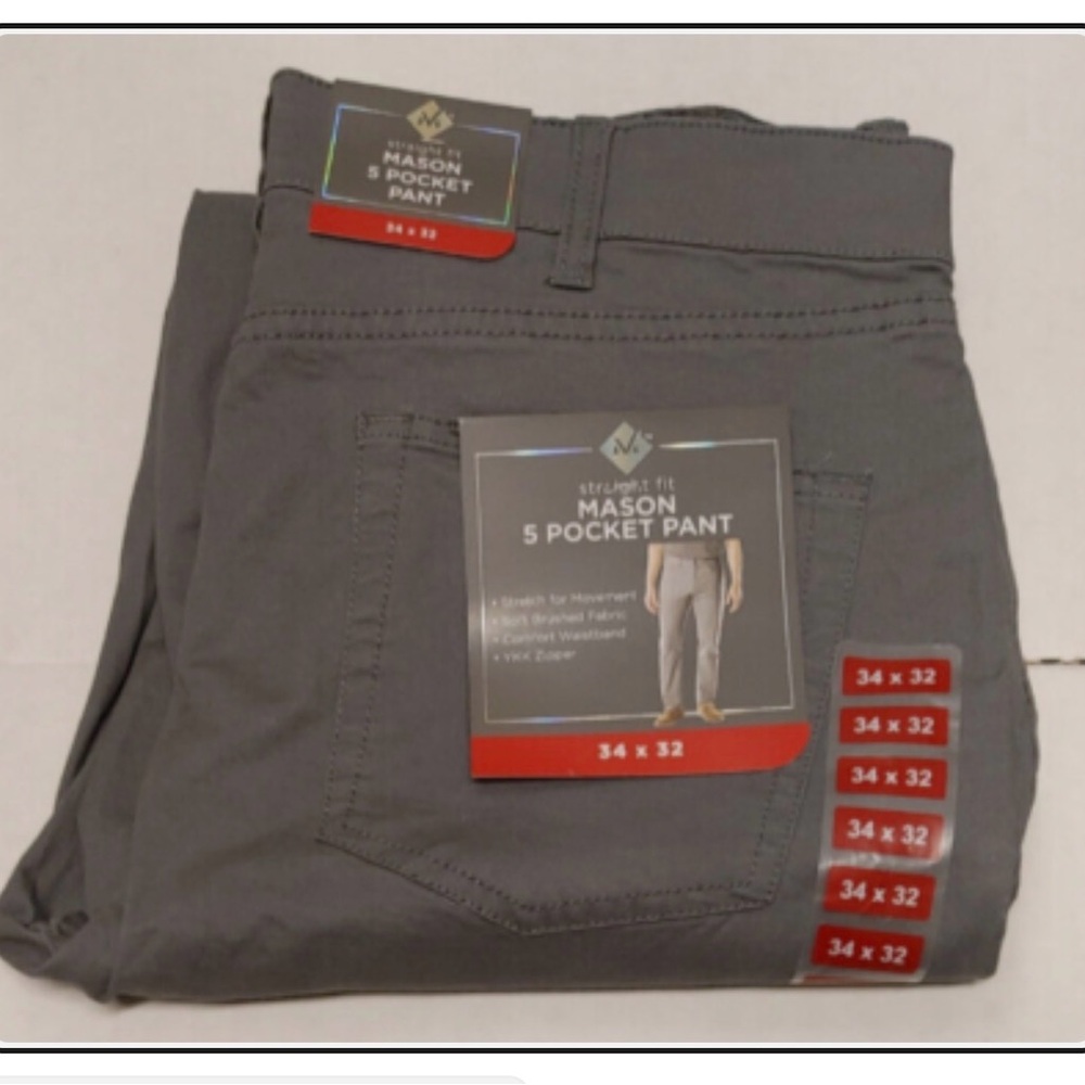 NWT Men's Grey Flannel MEMBERS MARK Mason 5 Pocket Straight Fit Pants 34 x 32